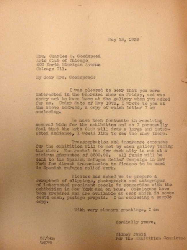 EN Carta de Sidney Janis a Charles Goodspeed