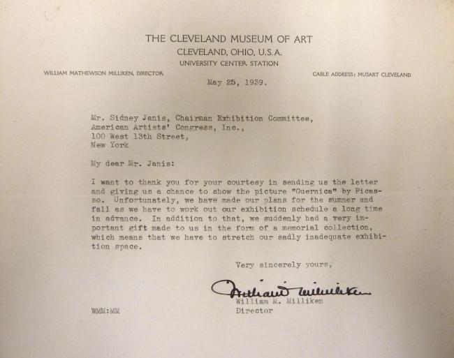 EN Carta de William Mathewson Milliken a Sidney Janis