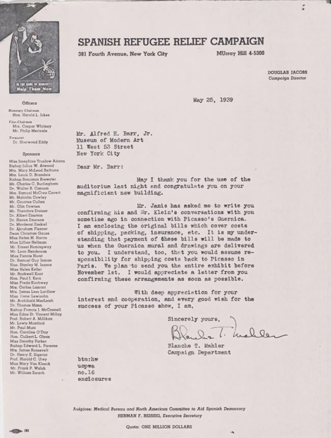 Carta de Blanche Mahler a Alfred H. Barr Jr.