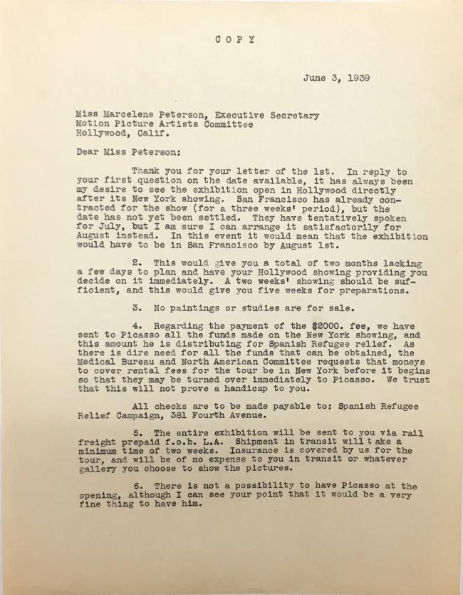 Carta de Sidney Janis a Marcele Peterson