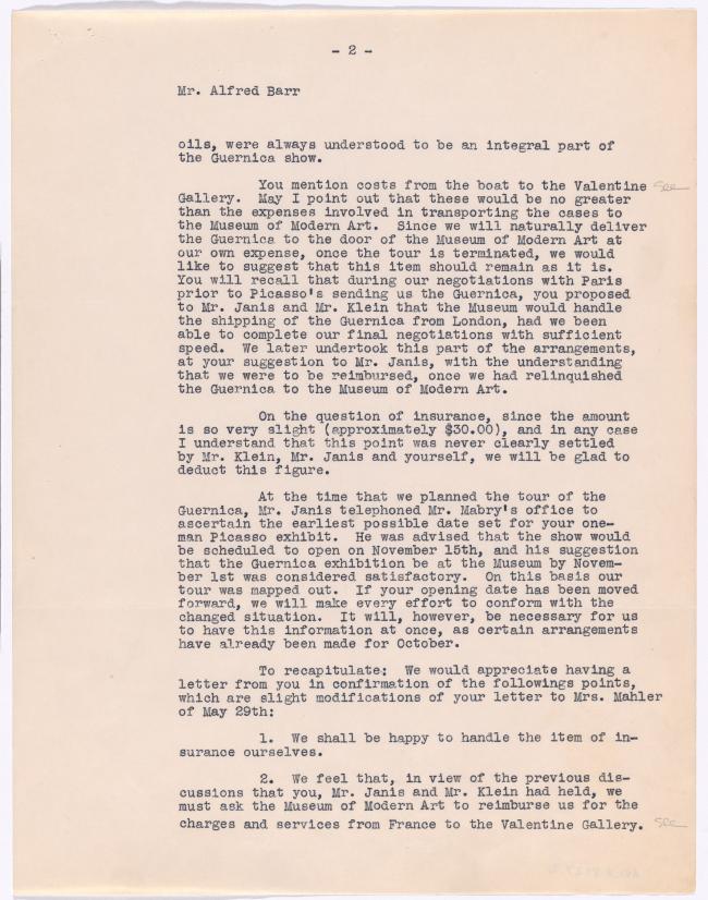 Carta de Evelyn Ahrend a Alfred H. Barr Jr. del 5 de junio de 1939