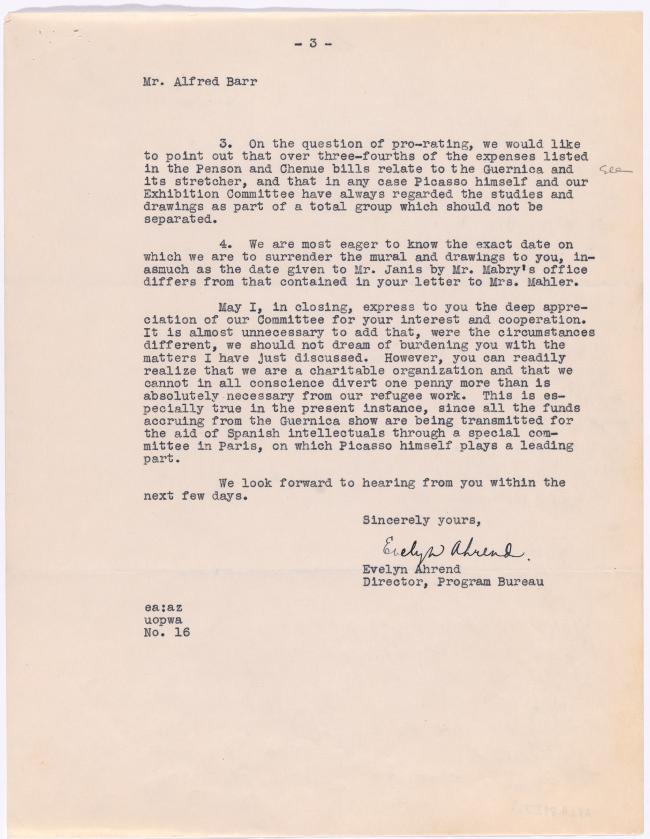 Carta de Evelyn Ahrend a Alfred H. Barr Jr. del 5 de junio de 1939