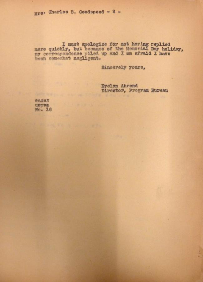 Carta de Evelyn Ahrend a Charles Goodspeed del 6 de junio de 1939