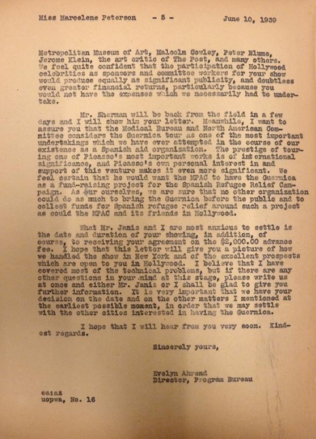 Carta de Evelyn Ahrend a Marcelene Peterson del 10 de junio de 1939