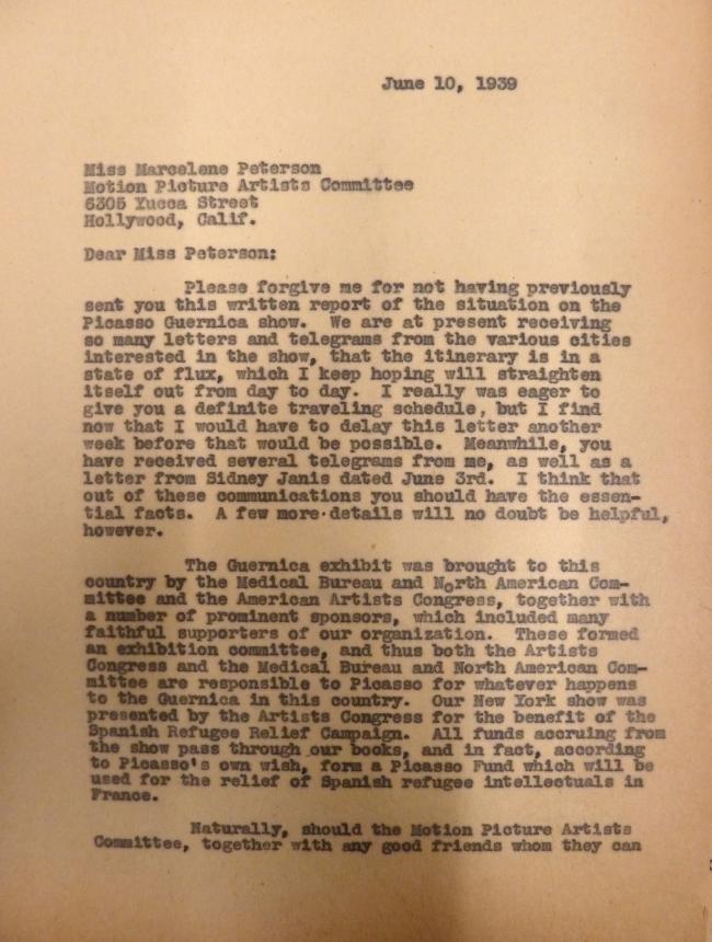 Carta de Evelyn Ahrend a Marcelene Peterson del 10 de junio de 1939