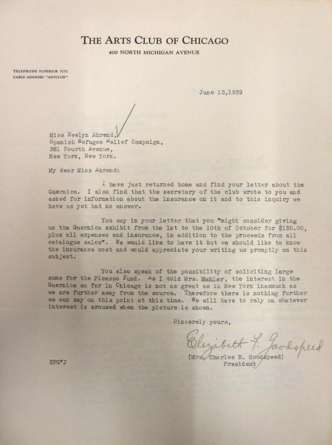 Carta de Elizabeth Goodspeed a Evelyn Ahrend