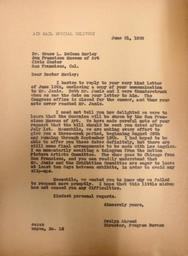 Carta de Evelyn Ahrend a Grace L. Mccann del 21 de junio de 1939