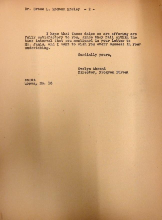 Carta de Evelyn Ahrend a Grace L. McCann del 29 de junio de 1939