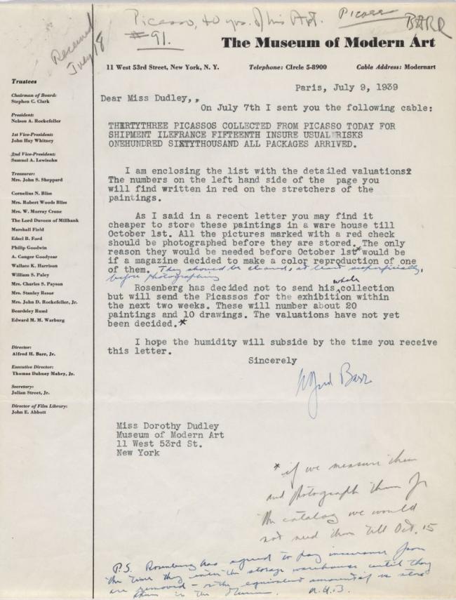Alfred H. Barr Jr.'s letter to Dorothy Dudley