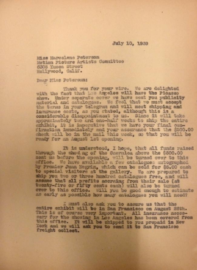 Carta de Evelyn Ahrend a Marcelene Peterson del 10 de julio de 1939