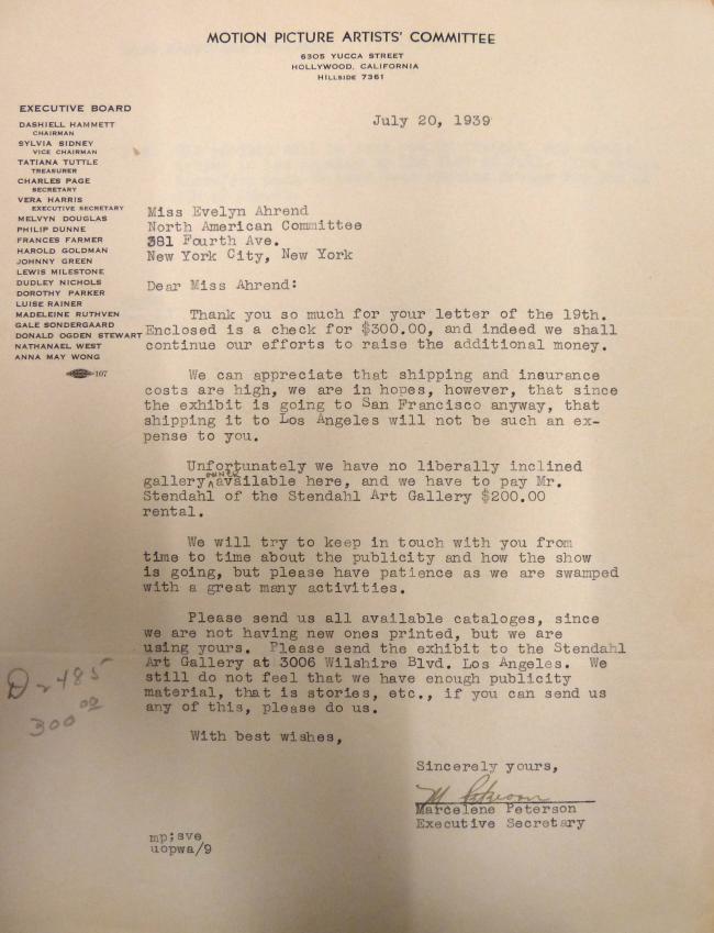 Carta de Marcelene Peterson a Evelyn Ahrend del 20 de julio de 1939