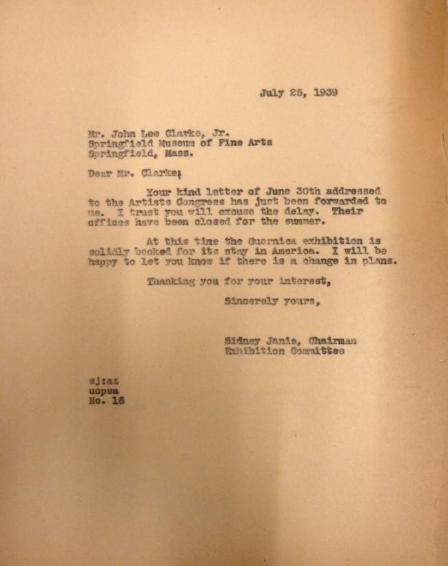 Carta de Sidney Janis a John Lee Clarke