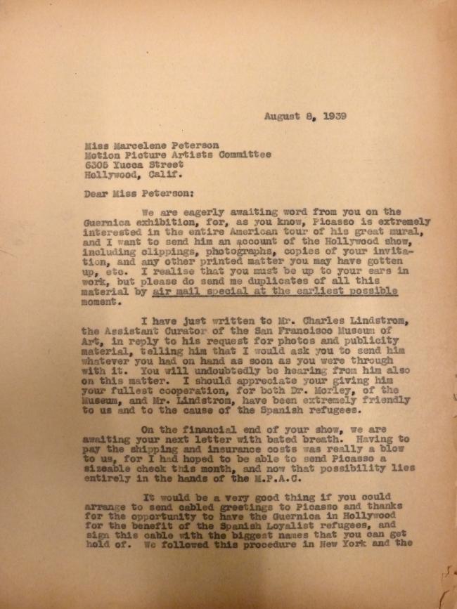 Carta de Evelyn Ahrend a Marcelene Peterson del 8 de agosto de 1939