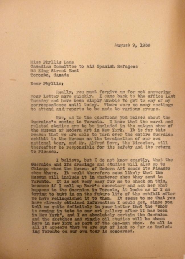 Carta de Evelyn Ahrend a Phyllis Lane del 9 de agosto de 1939