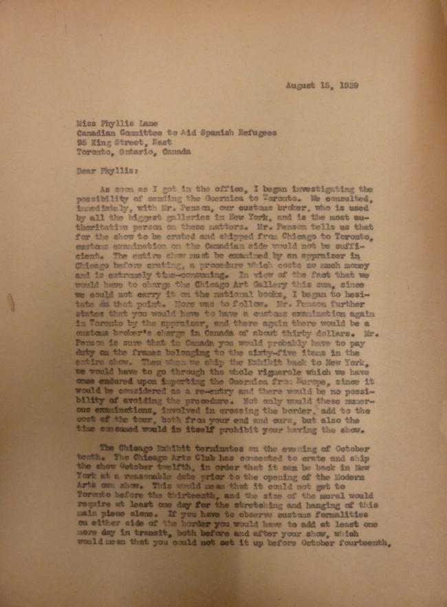 Carta de Evelyn Ahrend a Phyllis Lane del 15 de agosto de 1939