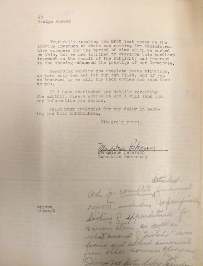 Carta de Marcelene Peterson a Evelyn Ahrend del 2 de septiembre de 1939