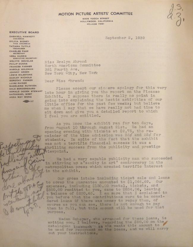 Carta de Marcelene Peterson a Evelyn Ahrend del 2 de septiembre de 1939