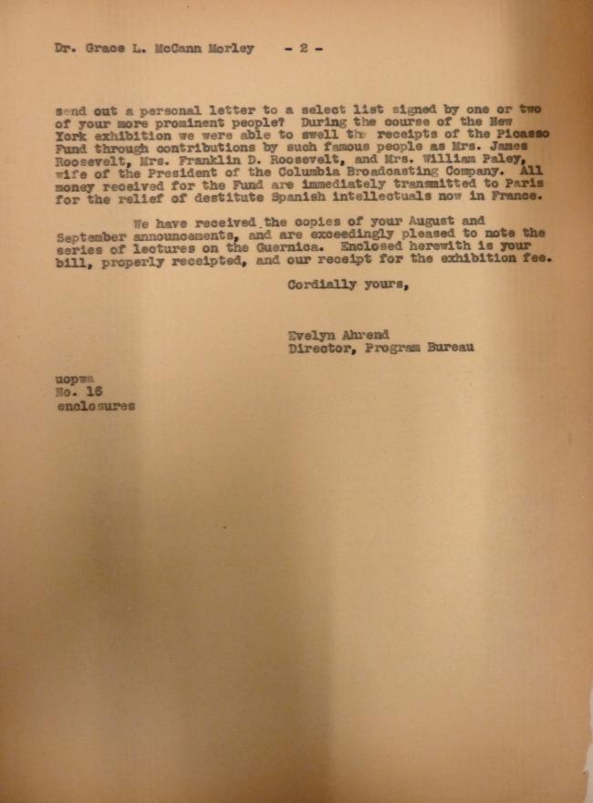 Carta de Evelyn Ahrend a Grace L. McCann Morley del 8 de septiembre de 1939
