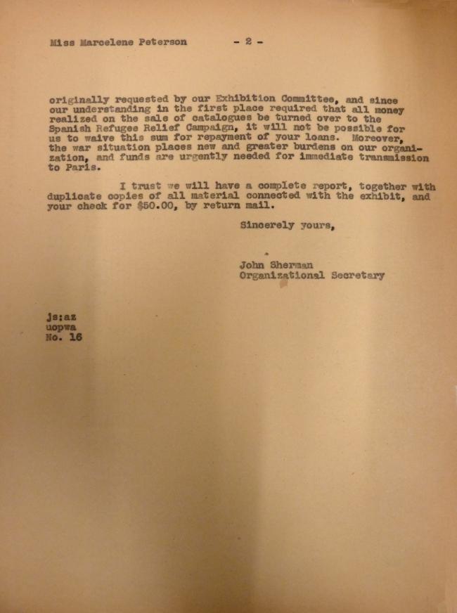 Carta de John Sherman a Marcelene Peterson