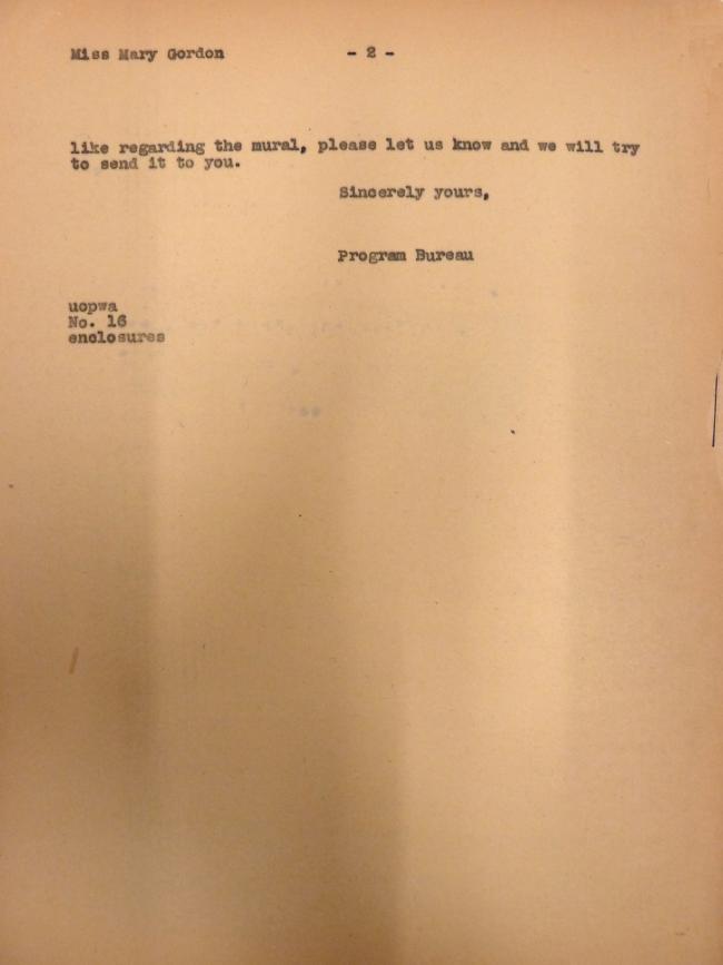 Carta de Evelyn Ahrend a Mary Gordon