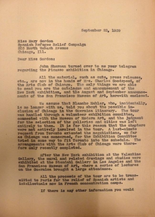 Carta de Evelyn Ahrend a Mary Gordon