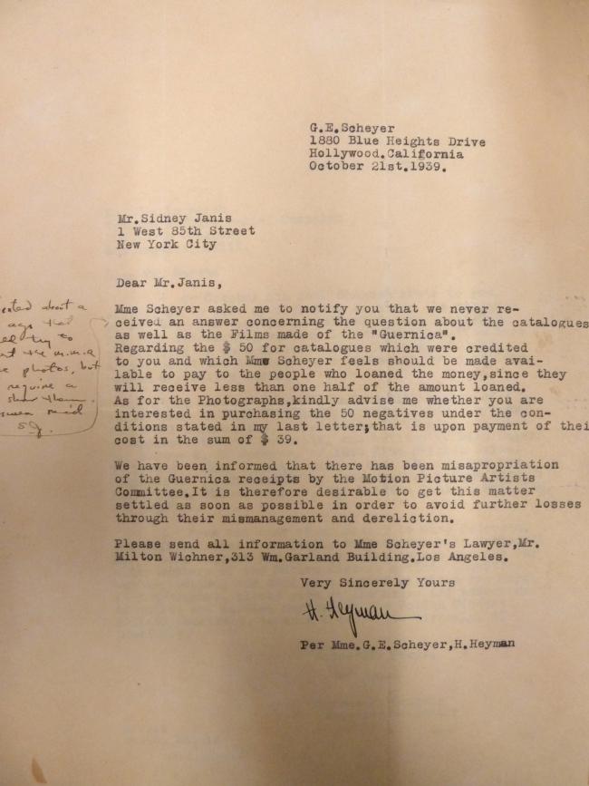 EN Carta de H. Heyman y G. E. Scheyer a Sidney Janis