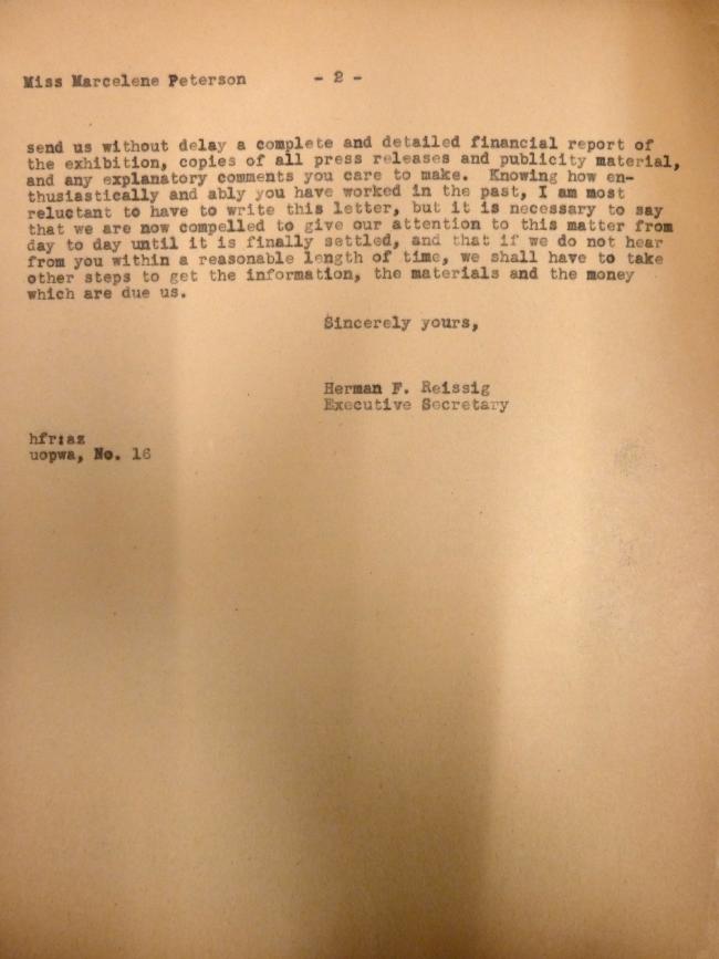 Carta de Herman F. Reissig a Marcelene Peterson del 1 de noviembre de 1939
