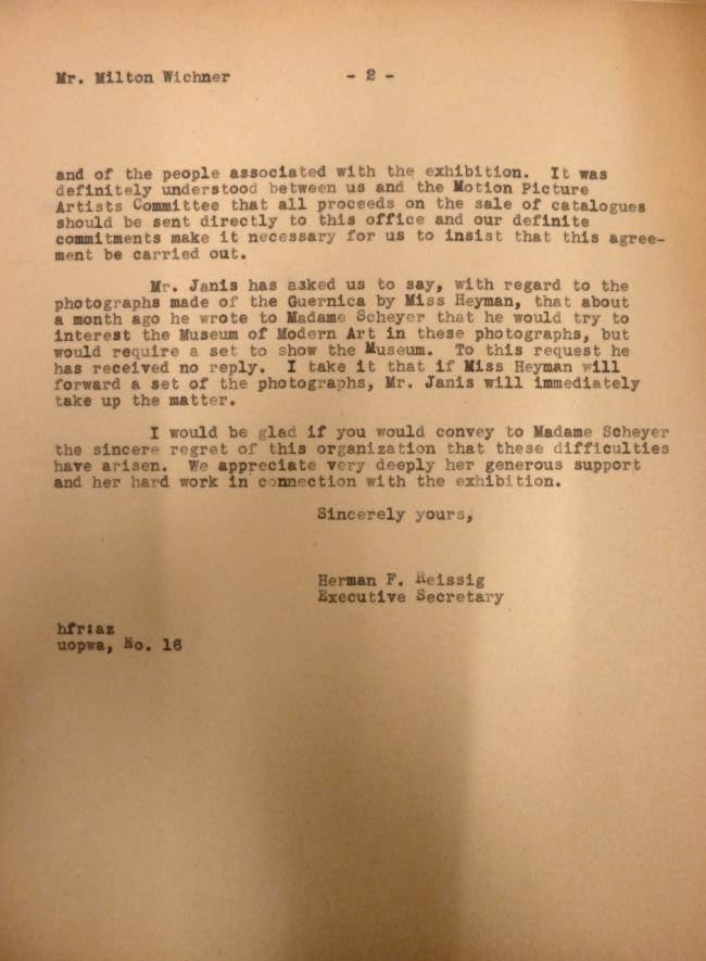 Carta de Herman F. Reissig a Milton Wichner