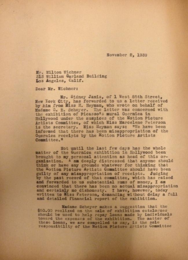 Carta de Herman F. Reissig a Milton Wichner