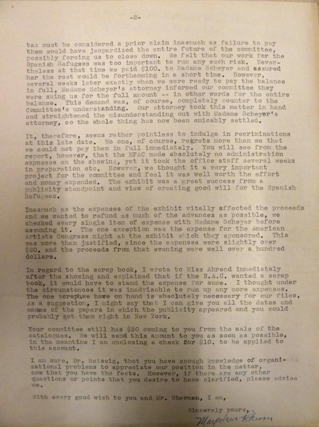 Carta de Marcelene Peterson a Herman F. Reissig