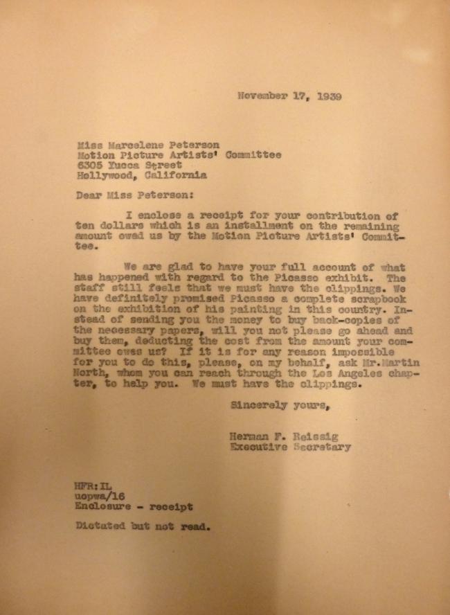 Carta de Herman F. Reissig a Marcelene Peterson del 17 de noviembre de 1939
