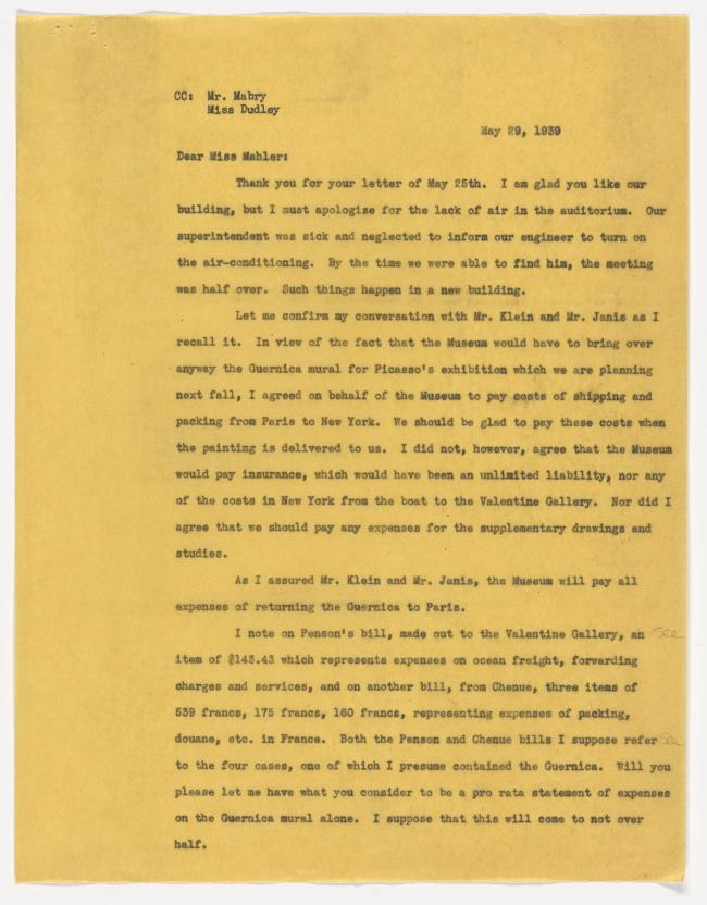 Correspondencia entre la Spanish Refugee Relief Campaign y Alfred H. Barr Jr.