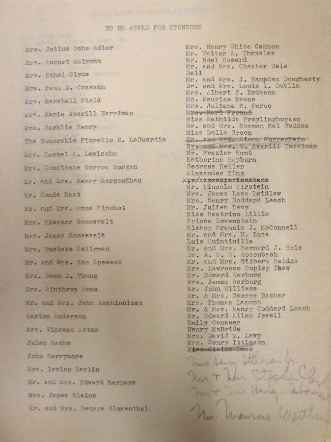 Lista de posibles donantes de la Spanish Refugee Relief Campaign