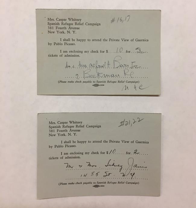 Tarjetas de Alfred H. Barr Jr., Aleksina Matisse, Georgia O'Keefe y Sidney Janis a Caspar Whitney