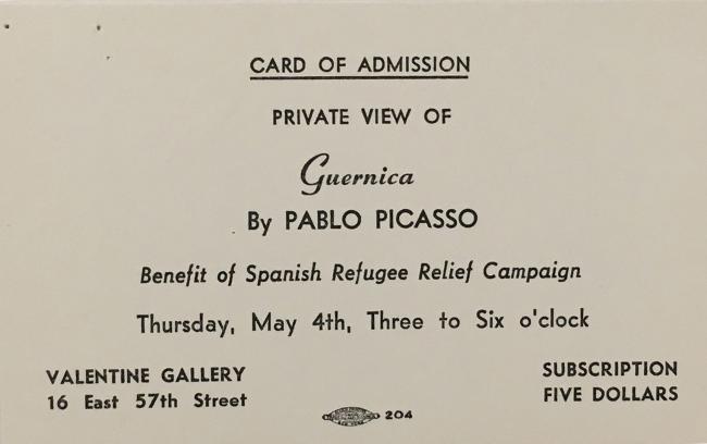 Tarjeta de invitación a una visita privada en la Valentine Gallery