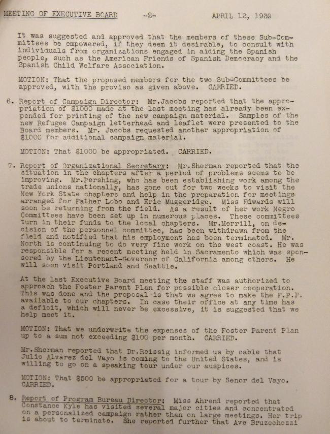 Actas de reunión del Medical Bureau and North American Committee