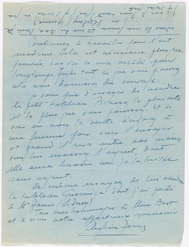 Carta de Christian Zervos a Alfred H. Barr Jr. del 6 de septiembre de 1939