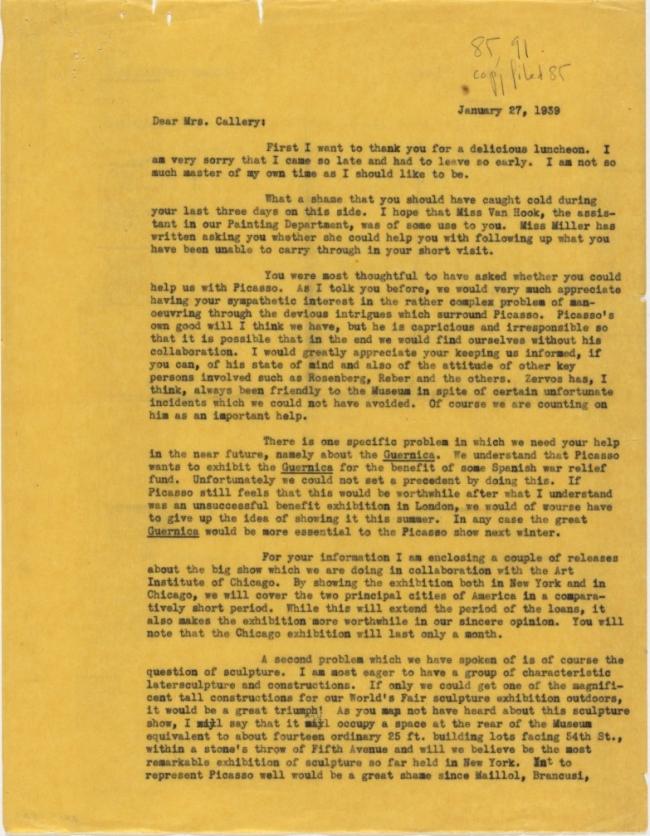 Carta de Alfred H. Barr Jr. a Meric Callery