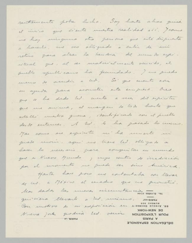 Carta de Juan Larrea a Pablo Picasso del 4 de octubre de 1939