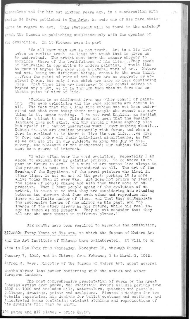 Picasso loans come to the Museum of Modern Art from every section of the United States