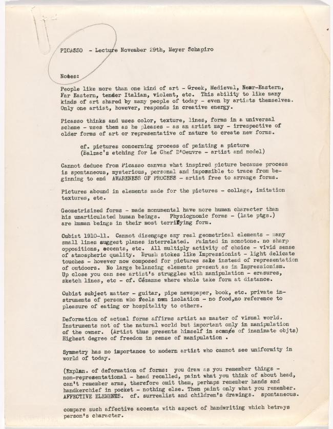 Notas para la conferencia «Picasso» 