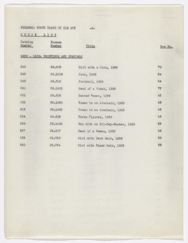 Lista de verificación de la exposición Picasso: Forty Years of His Art (second edition)