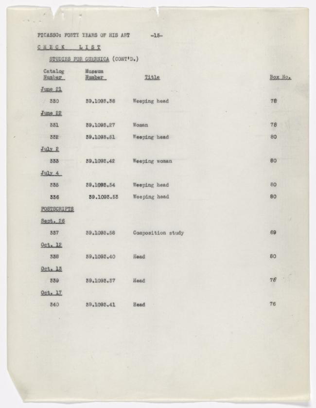 Lista de verificación de la exposición Picasso: Forty Years of His Art (second edition)