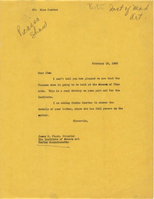 Alfred H. Barr Jr.'s letter to James Plaut