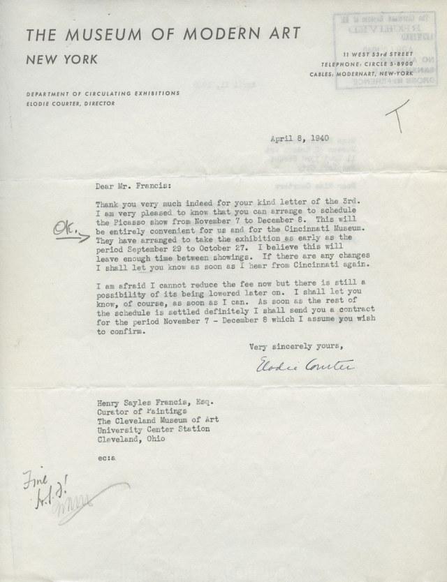 Carta de Elodie Courter Osborn a Henry Sayles Francis del 8 de abril de 1940