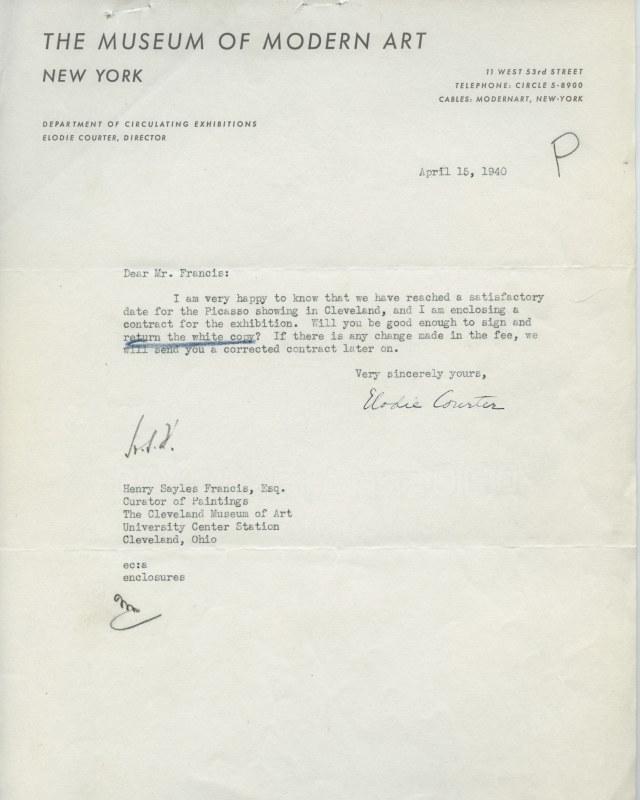 Carta de Elodie Courter Osborn a Henry Sayles Francis del 15 de abril de 1940