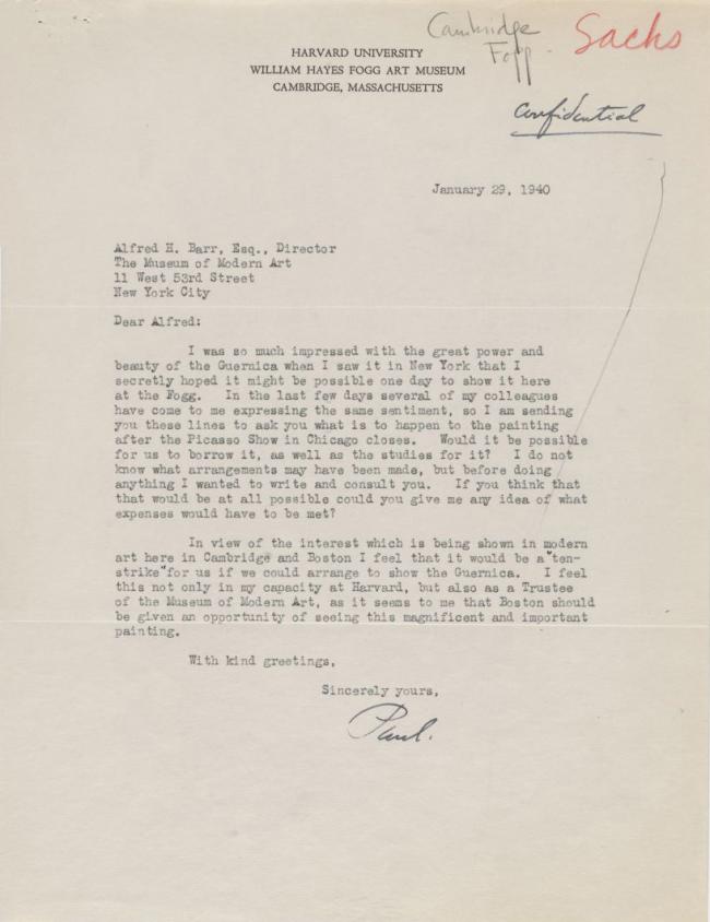 Carta del Fogg Art Museum al MOMA