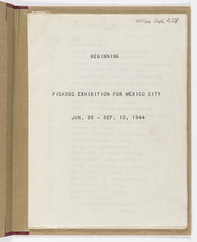Dossier de la exposición de la Sociedad de Arte Moderno de México con la relación de obras, costes, prestadores, etc. 