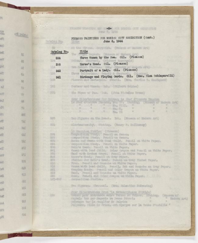 Dossier de la exposición de la Sociedad de Arte Moderno de México con la relación de obras, costes, prestadores, etc. 