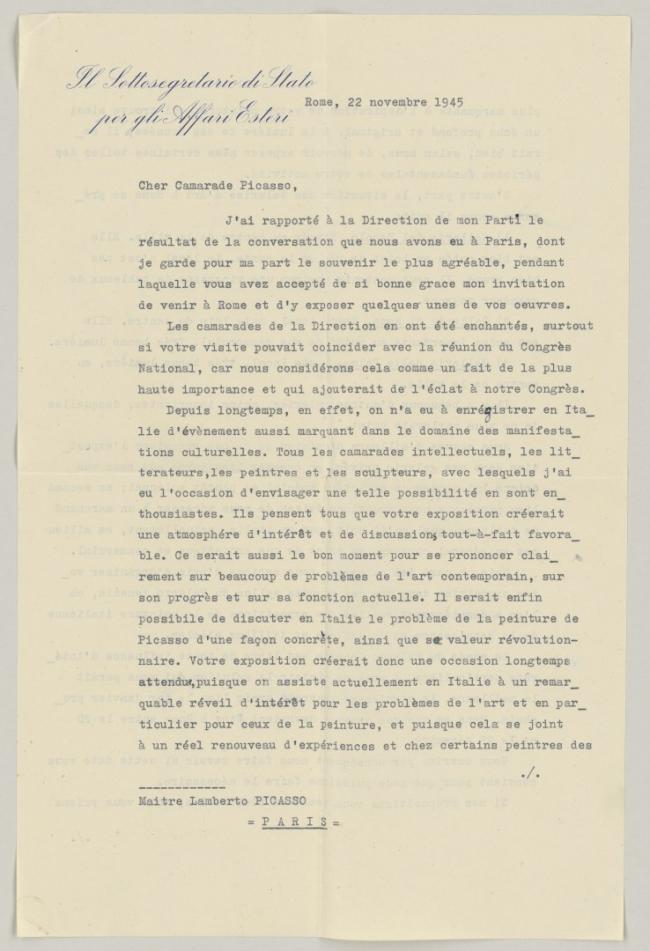 Claude Jaeger's letter to Pablo Picasso with an enclosed letter from Celeste Negarville